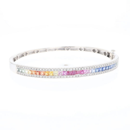 Multi-color Sapphire Cuff Bracelet with Diamond Accents