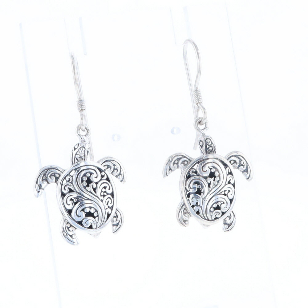 Silver Turtle Dangle Earrings