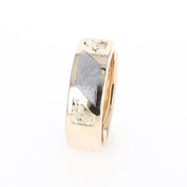 Meteorite Ring, Center Inlaid & Natural Nugget Sides