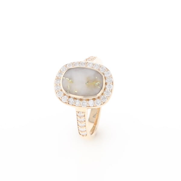 Rectangular Gold Quartz Inlaid Ring with 0.65ctw Diamond Halo