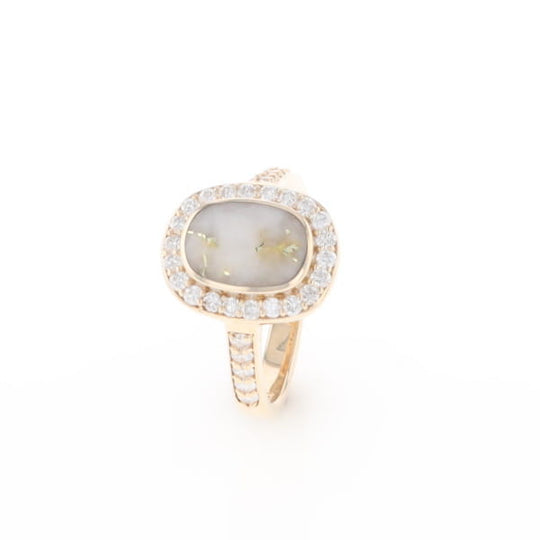 Rectangular Gold Quartz Inlaid Ring with 0.65ctw Diamond Halo