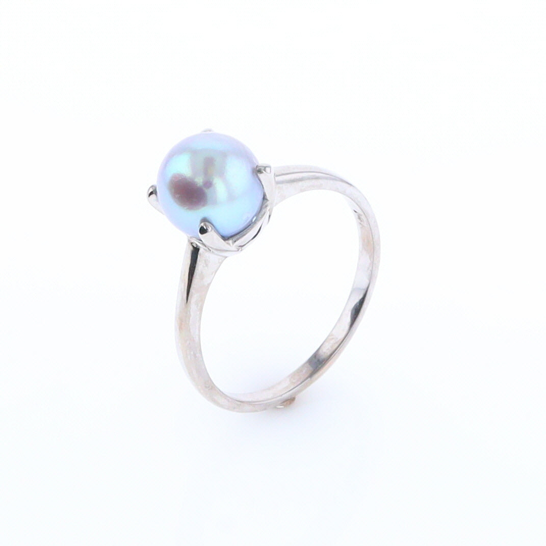 Gray Pearl Solitaire Ring