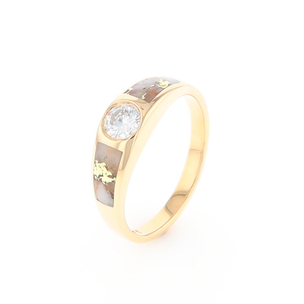 Gold Quartz Ring Double Sided Inlaid with a .61ct Round Diamond