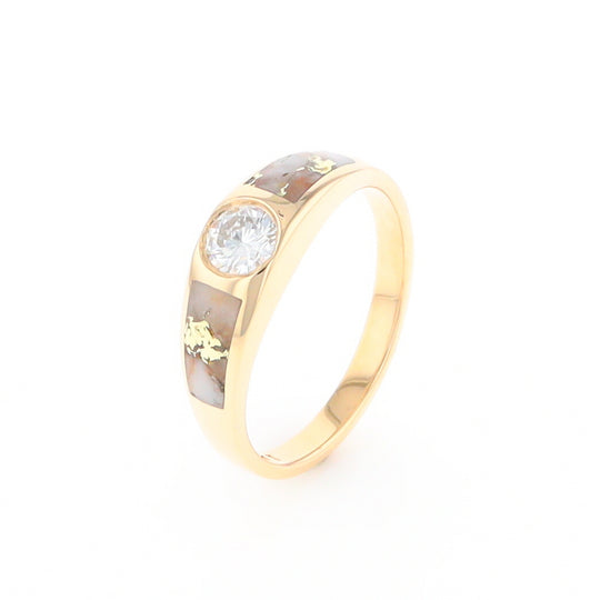 Gold Quartz Ring Double Sided Inlaid with a .61ct Round Diamond