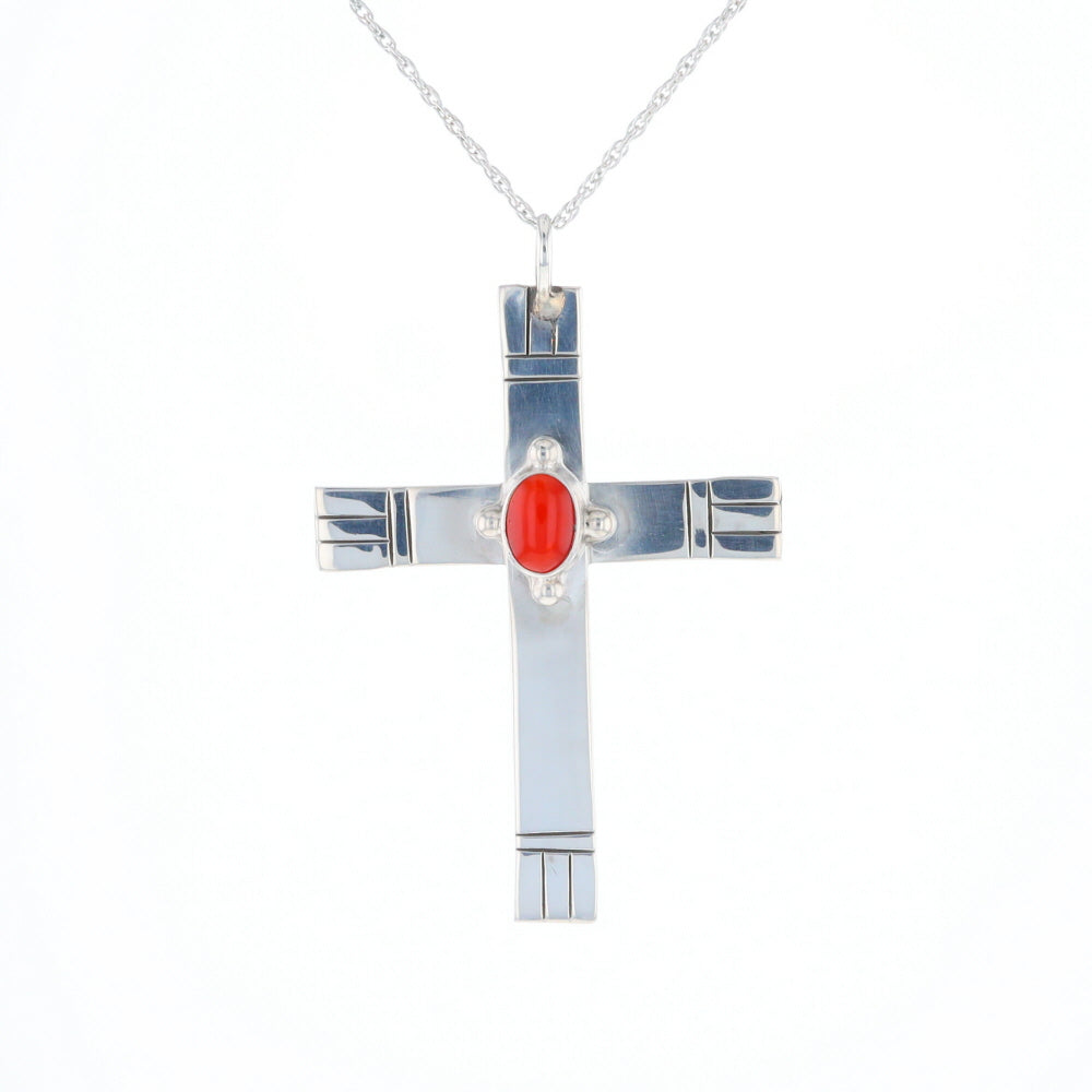 Native American Coral Cross Pendant