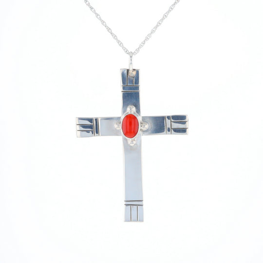 Native American Coral Cross Pendant