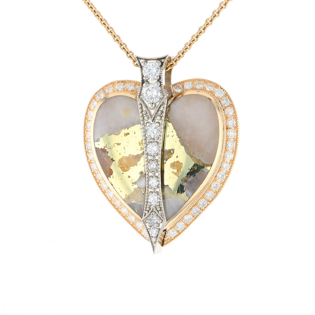 Gold Quartz Necklace Cupid's Revenge 2.24ctw Diamonds Heart Pendant