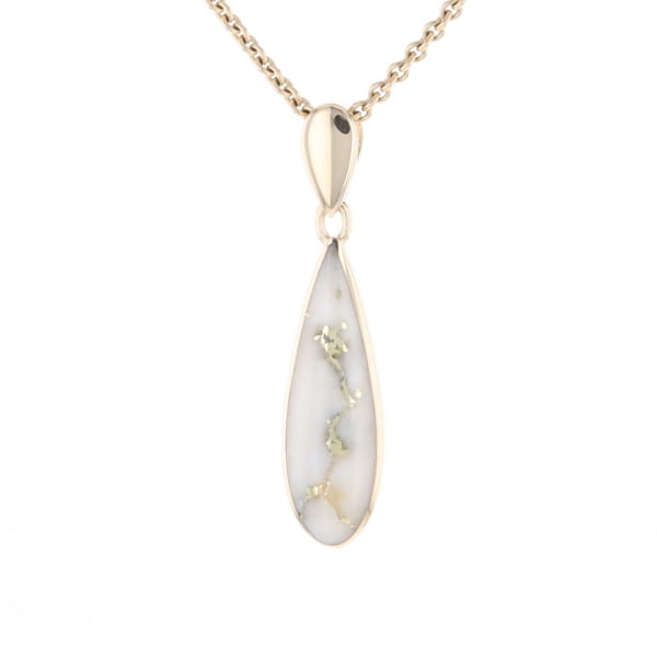 Gold Quartz Pendant Tear Drop Inlaid Design G1