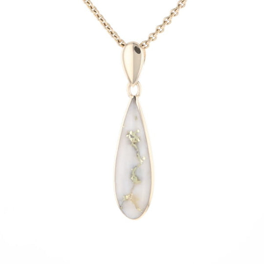 Gold Quartz Pendant Tear Drop Inlaid Design G1