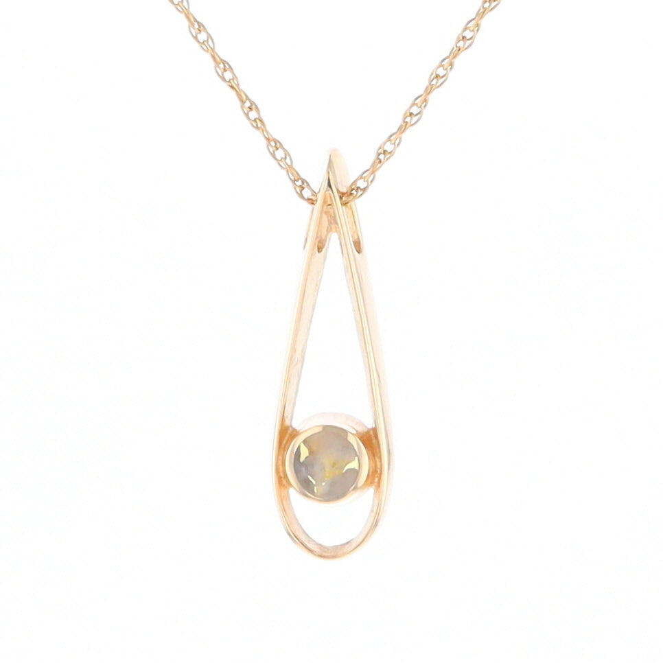 Open Teardrop Round Gold Quartz Inlaid Pendant