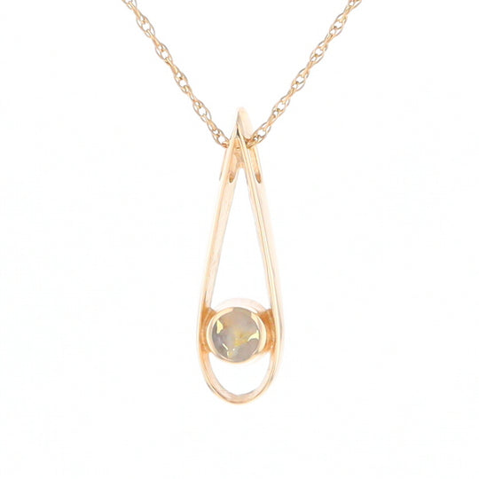 Open Teardrop Round Gold Quartz Inlaid Pendant