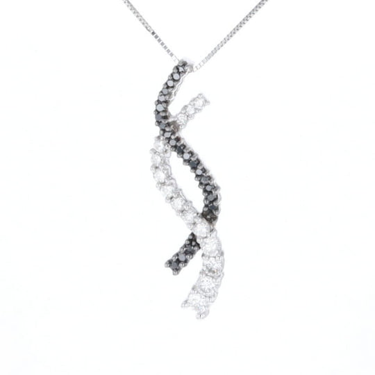 Ribbon Necklace With Black and White Diamonds