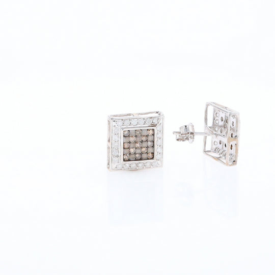 Square White & Chocolate Diamond Earrings