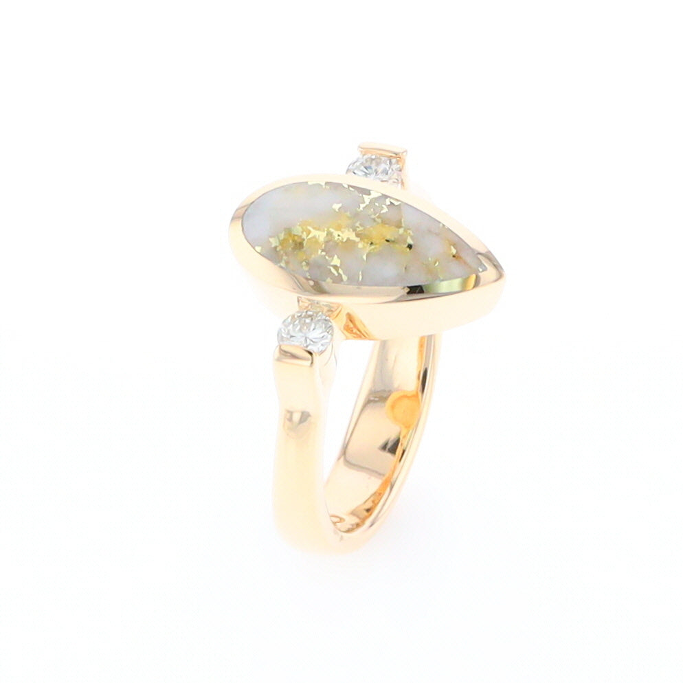 Gold Quartz Ring Pear Shape Inlaid with .18ctw Round Diamonds