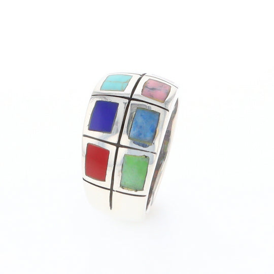 Native Silver Multi Stone Inlaid Ring