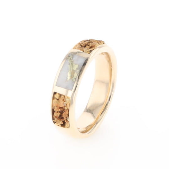 G1 Gold Quartz Ring Inlaid Center Natural Nugget Sides Band