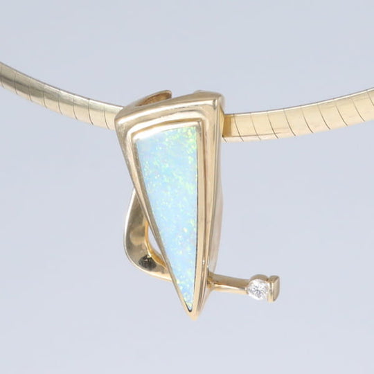 Opal Pendant Triangle Inlaid Design with .06ct Round Diamond
