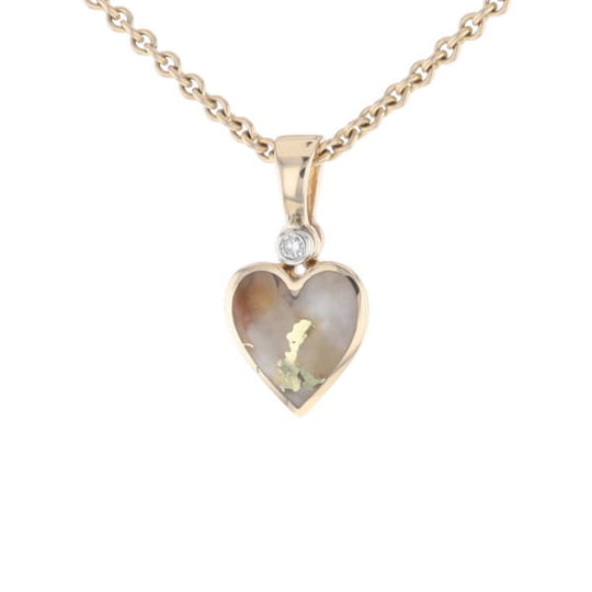 Gold Quartz Necklace Heart Inlaid Design Pendant with .02ct Diamond