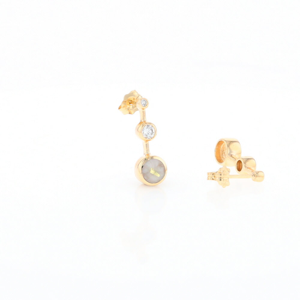 Gold Quartz Round Inlay with Diamond Accents Stud Earrings G2