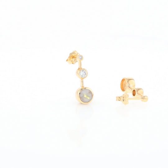 Gold Quartz Round Inlay with Diamond Accents Stud Earrings G2