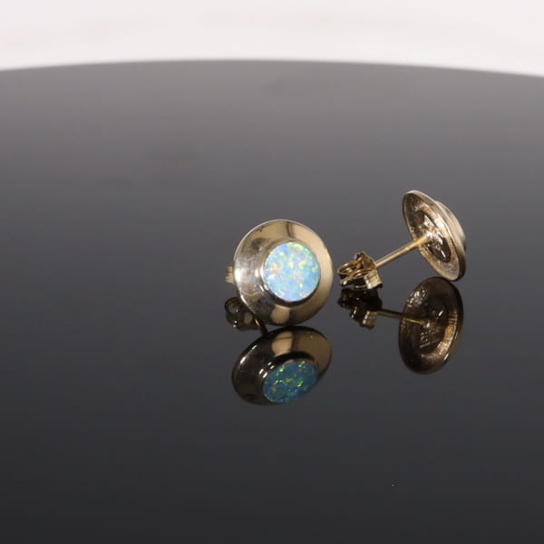 Opal Earrings Round Inlaid Design Studs
