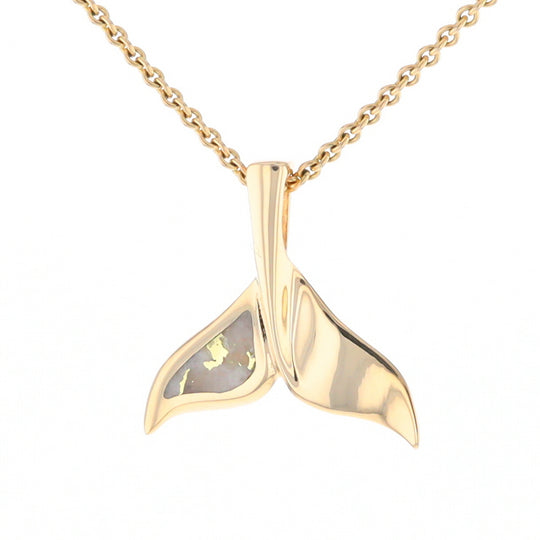 Whale Tail Necklaces Single Sided Gold Quartz Inlaid Sea life Pendant