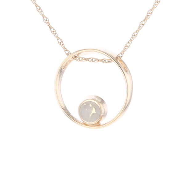 Gold Quartz Pendant Open Circle Design Round Inlay Pendant