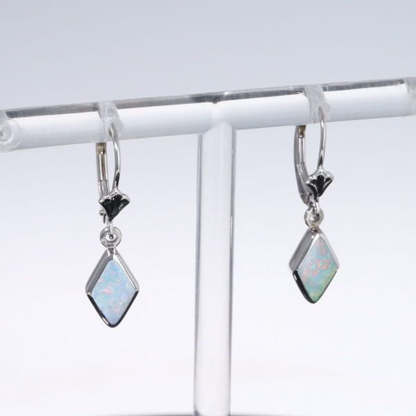 Opal Earrings Diamond Shape Inlaid Design Lever Backs