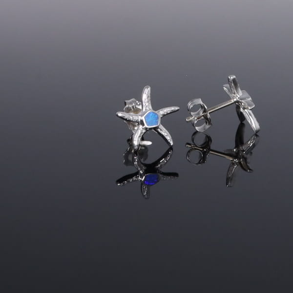 Opal Earrings Inlaid Realistic Star Fish Design