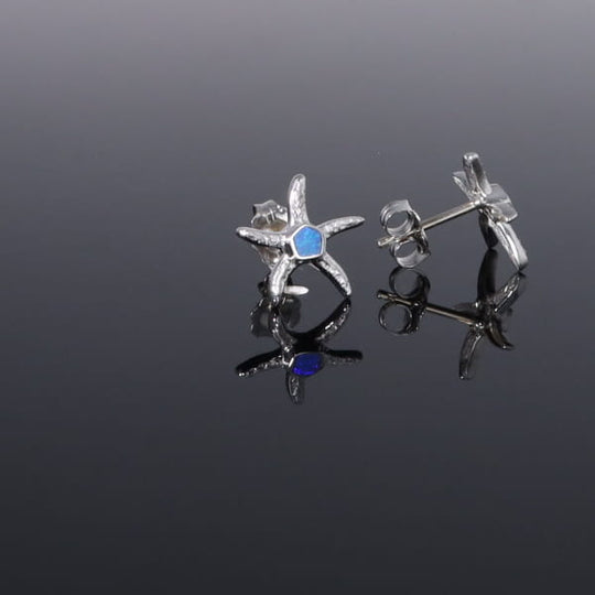 Opal Earrings Inlaid Realistic Star Fish Design