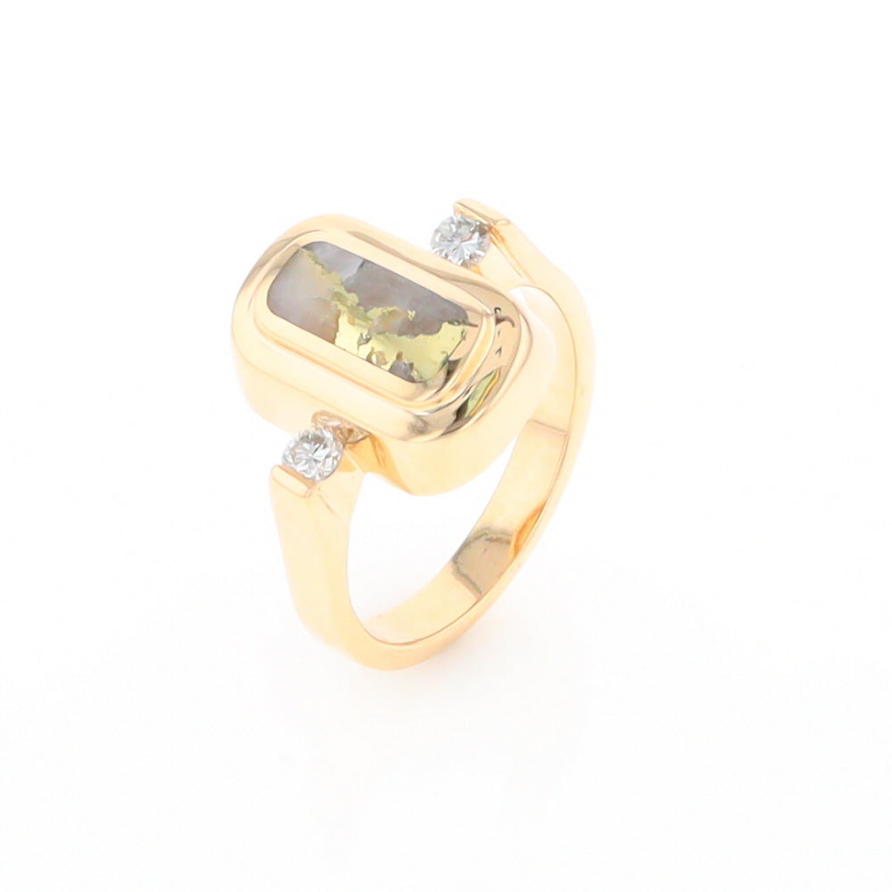 Gold Quartz Ring Oval Inlaid Design with .06ctw Round Diamonds