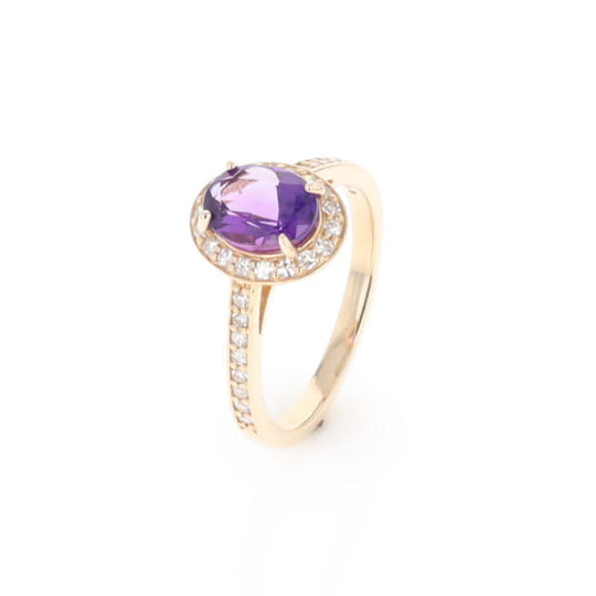 Oval Amethyst with Diamond Halo Ring