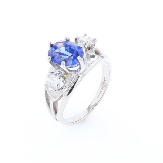 Oval Sapphire Ring with Diamond Side Accents