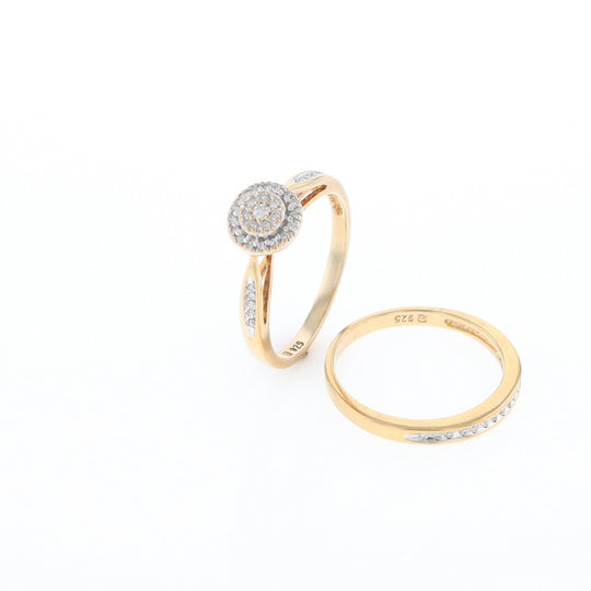 Gold Plated Silver Diamond Engagement Ring Set