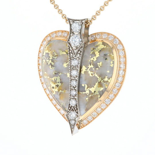 Gold Quartz Necklace Cupid's Revenge 2.24ctw Diamonds Heart Pendant (G1)