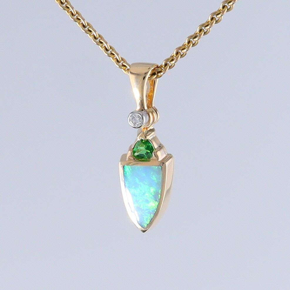 Opal Shield Pendant with Tsavorite