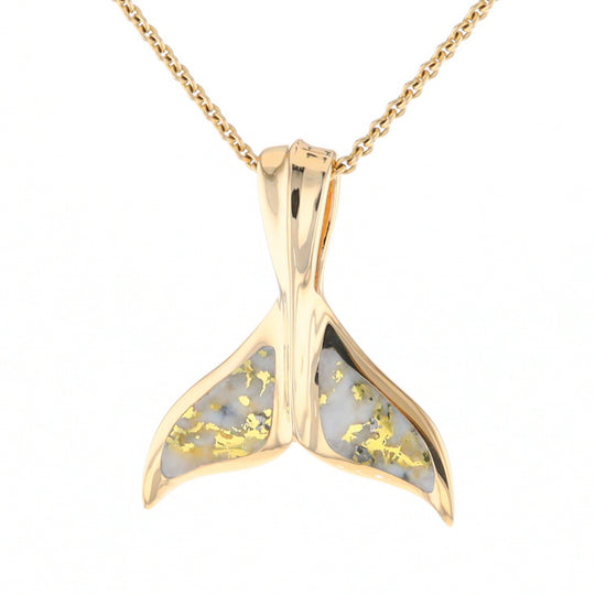 Whale Tail Necklaces Natural Gold Quartz Inlaid Sea Life Pendant