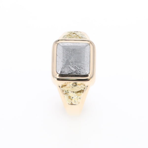 Meteorite Ring Square Inlaid Center Design with Natural Nugget Sides