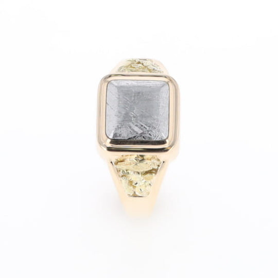 Meteorite Ring Square Inlaid Center Design with Natural Nugget Sides