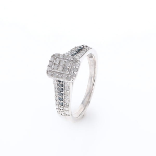 Blue & White Diamond Rectangle Cluster Ring