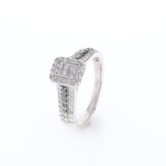 Blue & White Diamond Rectangle Cluster Ring
