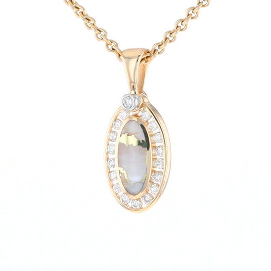 Gold Quartz Pendant Oval Inlaid with .22ctw Round Diamonds Halo