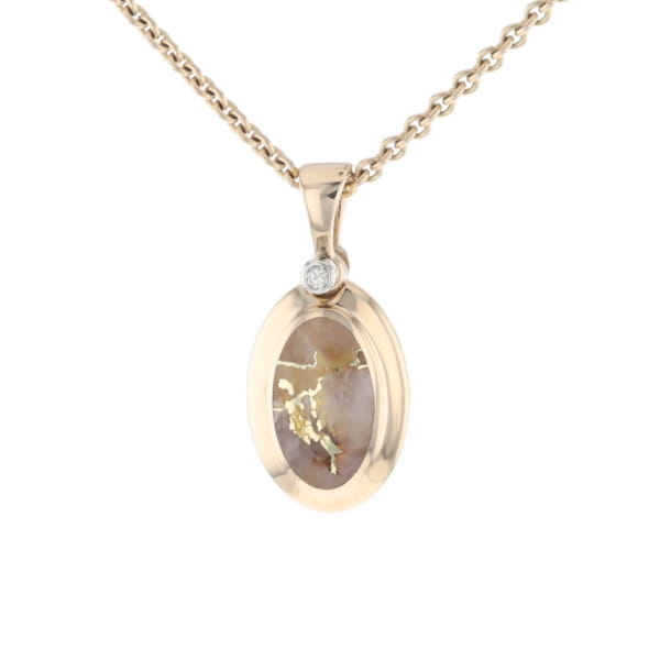 Gold Quartz Oval Inlaid Pendant with .02ct Diamond