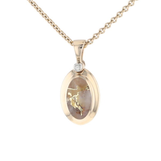 Gold Quartz Oval Inlaid Pendant with .02ct Diamond