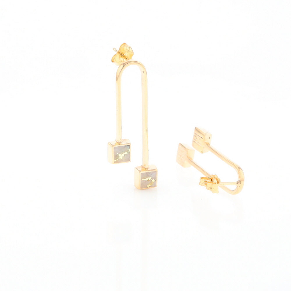 Gold Quartz Double Square Curved Bar Earrings - G2