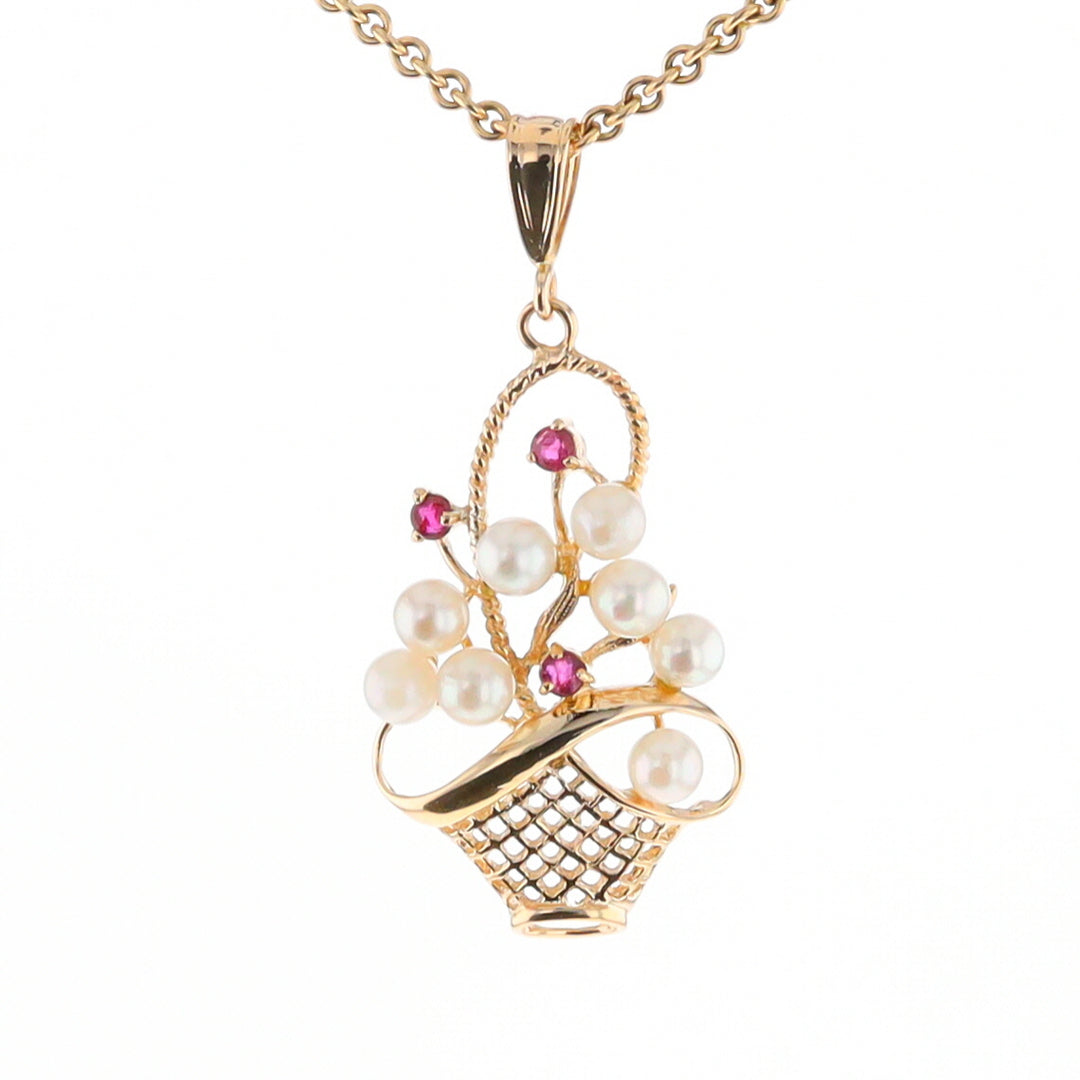 Pearl and Ruby Basket Pendant