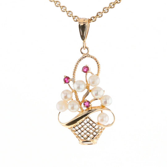 Pearl and Ruby Basket Pendant