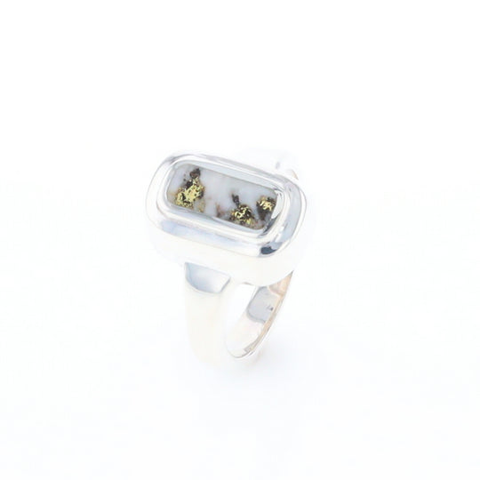 Sterling Silver Gold Quartz Inlaid Rectangular Ring - G3