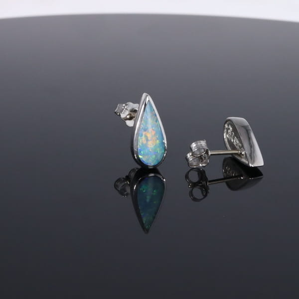 Opal Earrings Tear Drop Inlaid Design Studs