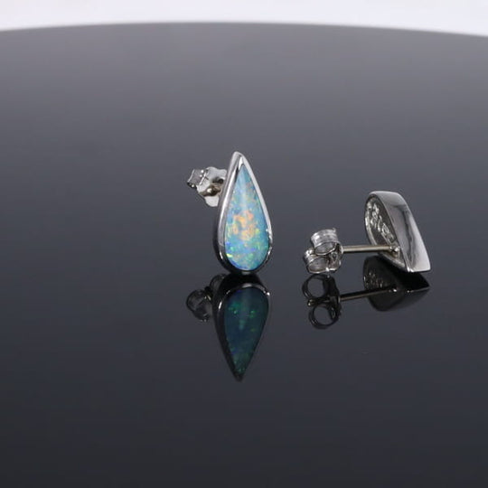 Opal Earrings Tear Drop Inlaid Design Studs